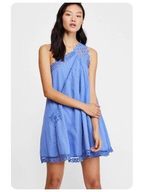 Free People Billie Battenburg One Shoulder Crochet Embroidered Dress sz M